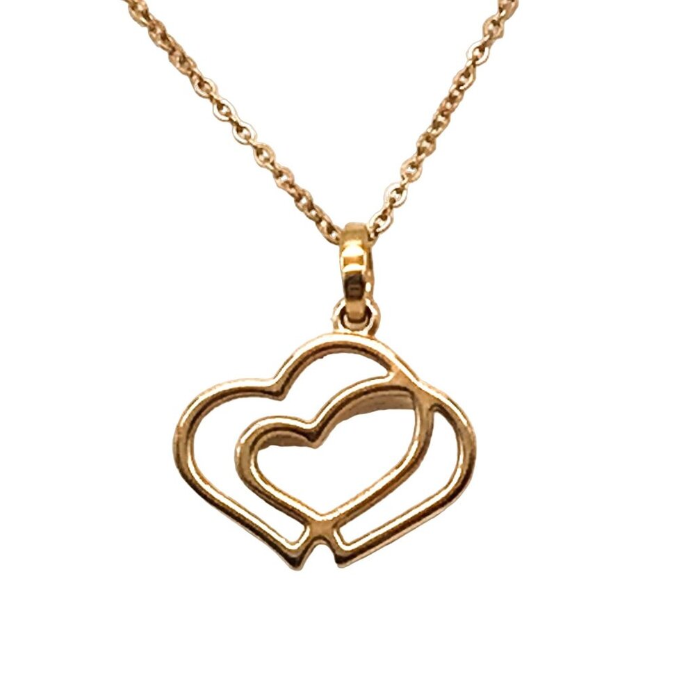 Fossil Double Heart Rose Gold Tone Necklace Pendant Love Romantic Gift
